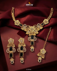 Zeesy-Crimson Gemstone Hasli Necklace Set