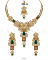Zeesy-Crimson Gemstone Hasli Necklace Set