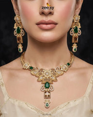 Zeesy-Crimson Gemstone Hasli Necklace Set