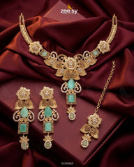 Zeesy-Crimson Gemstone Hasli Necklace Set
