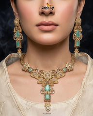 Zeesy-Crimson Gemstone Hasli Necklace Set