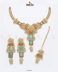 Zeesy-Crimson Gemstone Hasli Necklace Set