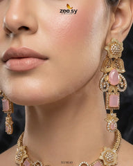 Zeesy-Crimson Gemstone Hasli Necklace Set