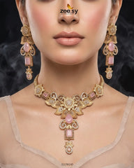 Zeesy-Crimson Gemstone Hasli Necklace Set