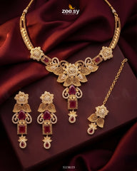 Zeesy-Crimson Gemstone Hasli Necklace Set