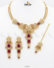 Zeesy-Crimson Gemstone Hasli Necklace Set