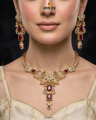 Zeesy-Crimson Gemstone Hasli Necklace Set
