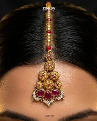 Zeesy-Crimson Ruby Zircon Bridal Set
