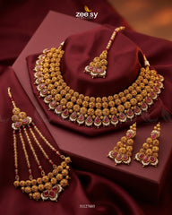 Zeesy-Crimson Ruby Zircon Bridal Set