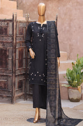 Sumi Stitched 3 Piece Self Cotton Jacquard Festive Suit-SCJ-02-Black
