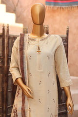 Sumi Stitched 3 Piece Self Cotton Jacquard Festive Suit-SCJ-03-Off White