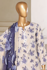 Sada Bahar Stitched 3 Piece Printed Lawn With Farshi Shalwar Suit-D-231-White