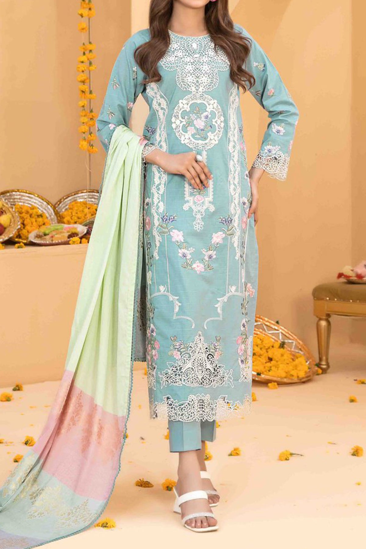 Zala By Tawakkal Unstitched 3 Piece Fancy Emb Lawn Collection'2024-D-2586
