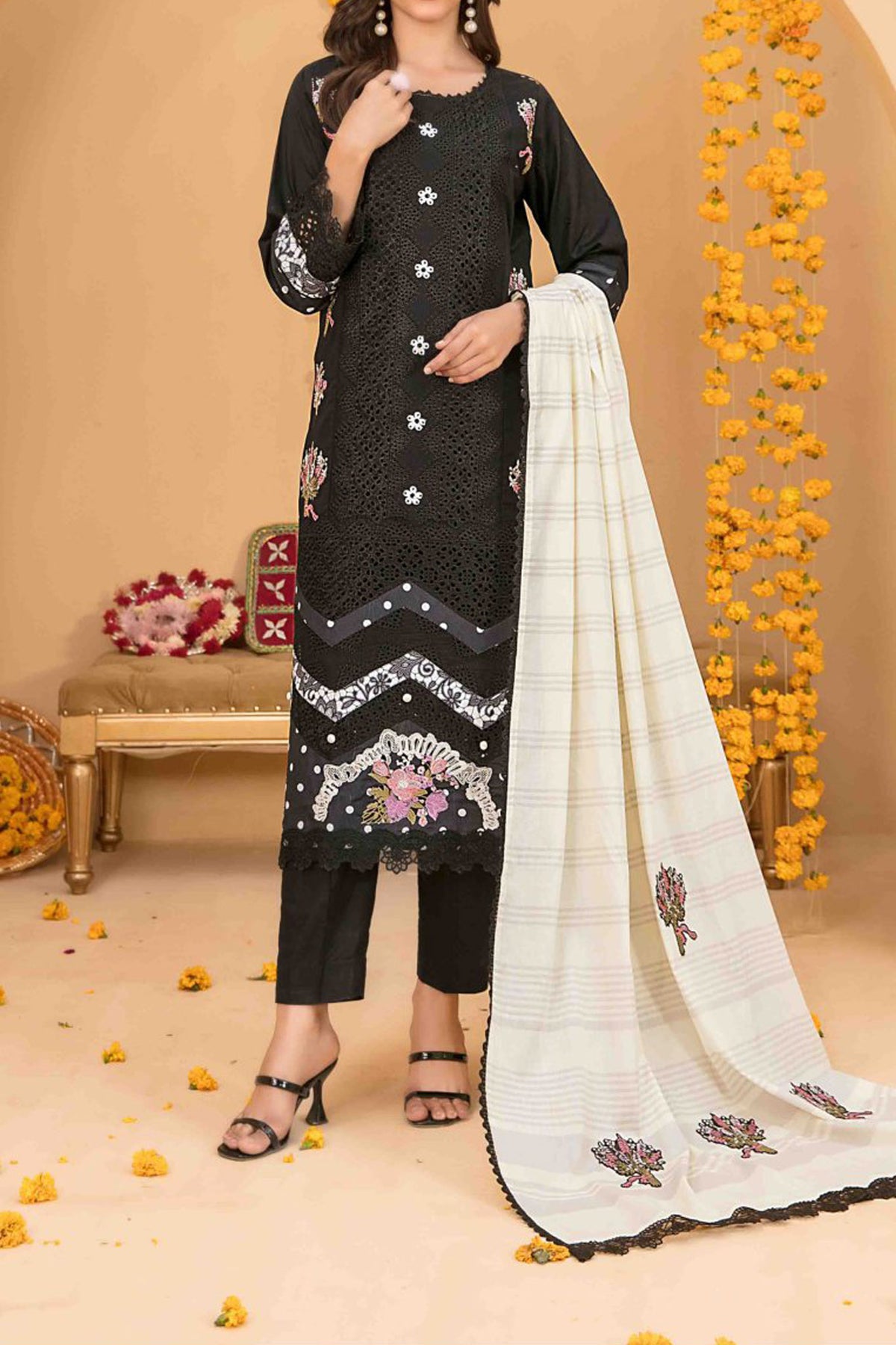 Zala By Tawakkal Unstitched 3 Piece Fancy Emb Lawn Collection'2024-D-2588