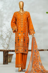 Bin Saeed Stitched 3 Piece Luxury Applique Kari Lawn Suit-D-2809-MUSTARD