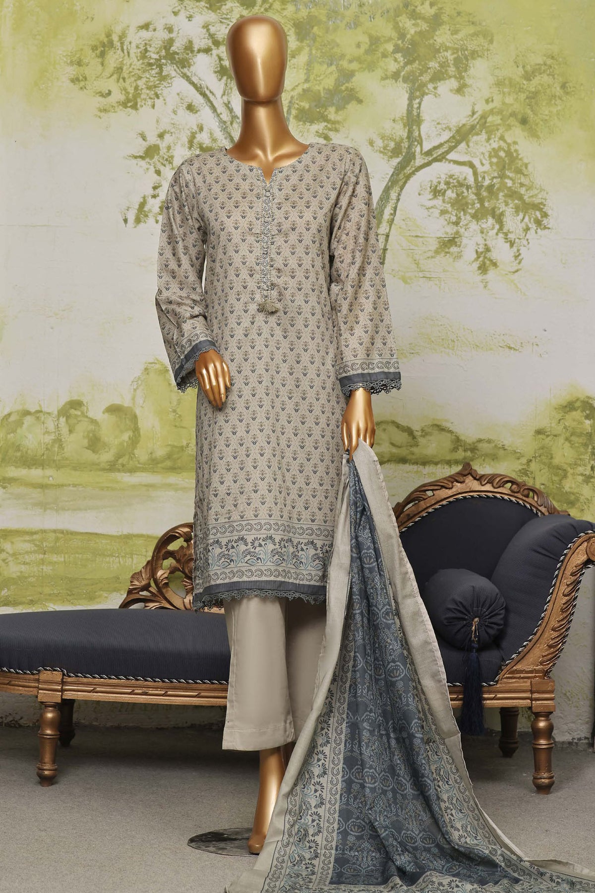 Sada Bahar Stitched 3 Piece Printed Lawn Vol-03 Collection'2024-D-7564-Off White