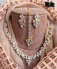 Made For Her-Prestige AD Zircon Necklace Set - Gold White - KB1022