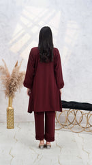Premier Essence By Neesh Stitched Co Ords Summer Suit-Garnet - 2 Piece