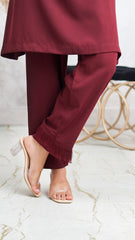 Premier Essence By Neesh Stitched Co Ords Summer Suit-Garnet - 2 Piece