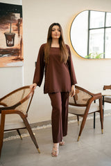 Zouj Stitched Co Ords Spring Solids Suit-Iris