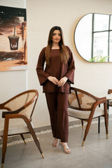 Zouj Stitched Co Ords Spring Solids Suit-Iris