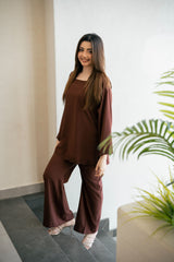 Zouj Stitched Co Ords Spring Solids Suit-Iris