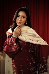 Freesia By Zouj 3 Piece Festive Edit-Royal Burgundy