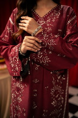 Freesia By Zouj 3 Piece Festive Edit-Royal Burgundy