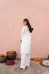 Khayat Stitched Co Ords Summer Lawn Cotton Suit-Khayat- White
