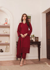 Geet By Al Harir Stitched 3 Piece Summer Suit-AH007-Geet-Maroon