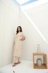 Preet Print Edit By Suitsu Stitched Summer Suit-Elle Floral Ivory