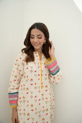 Preet Print Edit By Suitsu Stitched Summer Suit-Elle Floral Ivory