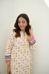 Preet Print Edit By Suitsu Stitched Summer Suit-Elle Floral Ivory