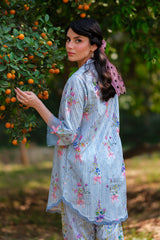 Print Muse By Sahar Stitched Co Ords Cambric Suit-Blue Petal Drift
