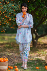 Print Muse By Sahar Stitched Co Ords Cambric Suit-Blue Petal Drift