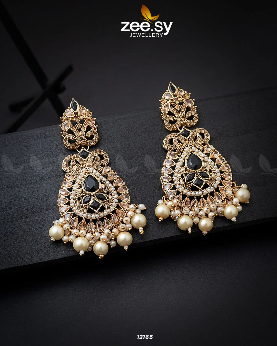 Dilnaz Jhumka Golden Black - Zeesy Jewellery