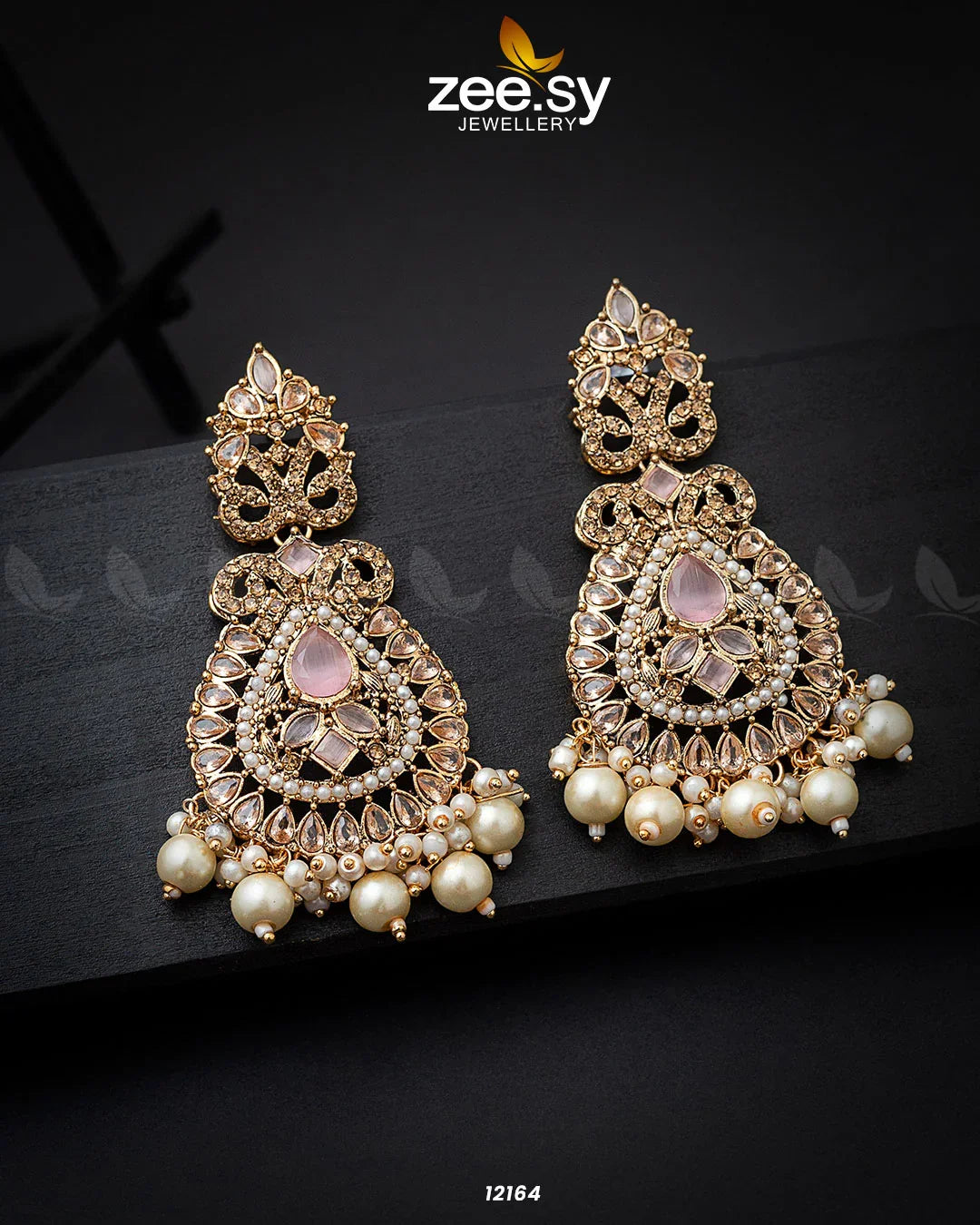 Dilnaz Jhumka Golden Mint Pink - Zeesy Jewellery