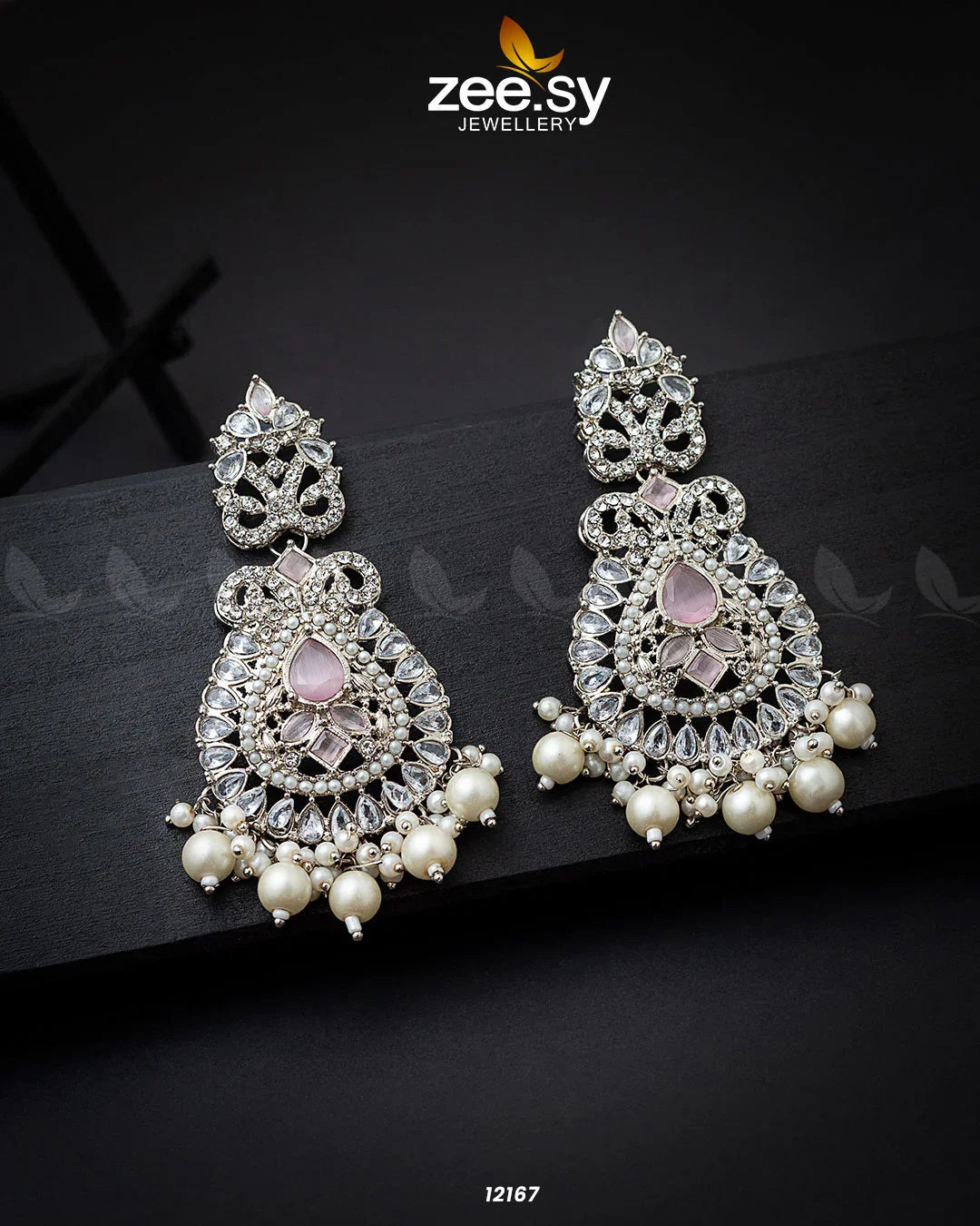 Dilnaz Jhumka Silver Mint Pink - Zeesy Jewellery