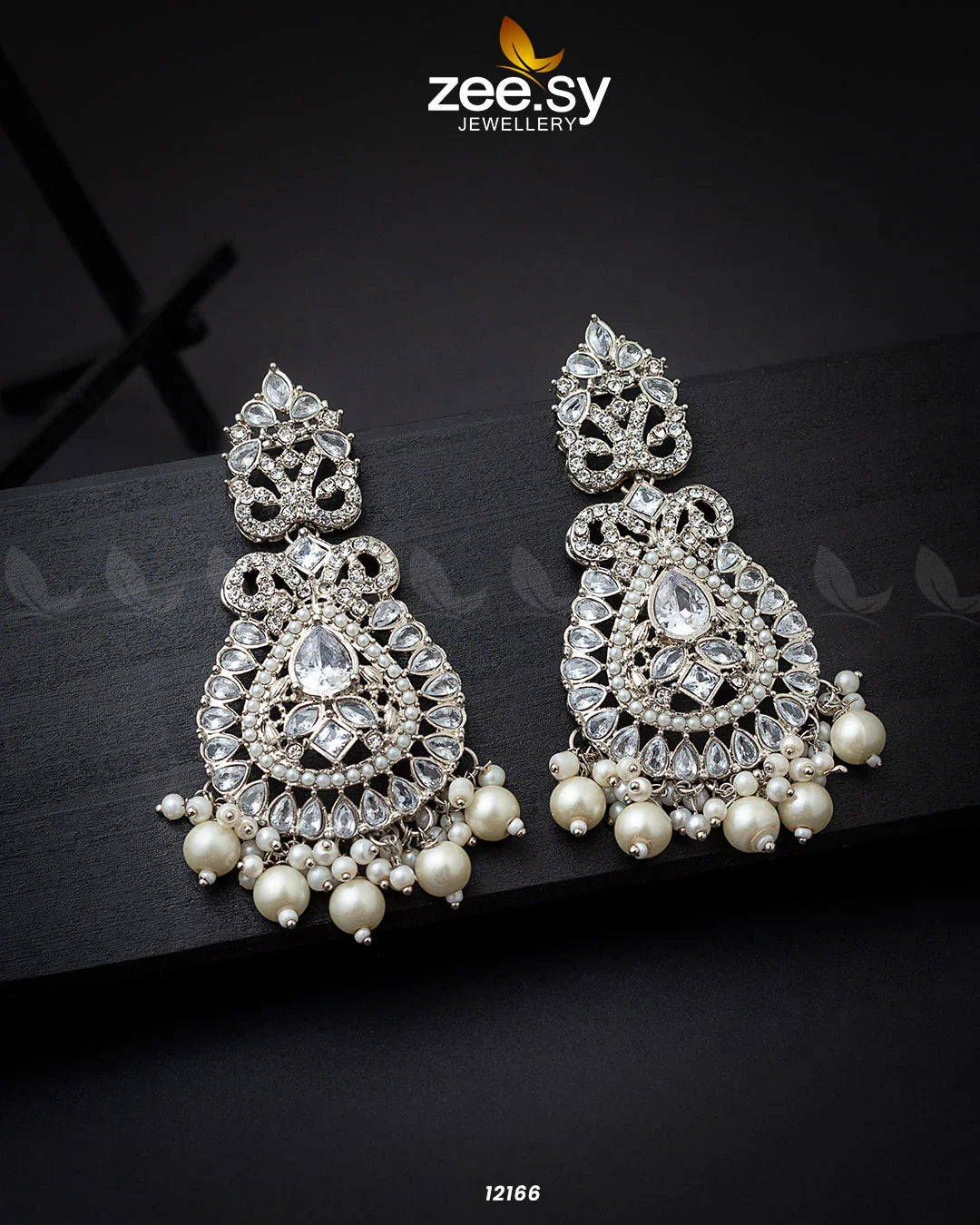 Dilnaz Jhumka Silver White - Zeesy Jewellery