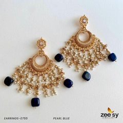 EARRINGS-0755 Pearl-Blue - Zeesy Jewellery