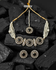 Equinox Stone Pearl Choker Set Golden Black - Zeesy Jewellery