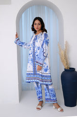 Preet Print Edit By Suitsu Stitched Summer Suit-Sapphire Breeze