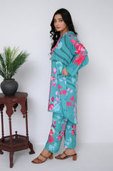 Preet Print Edit By Suitsu Stitched Summer Suit-Aqua Floral Muse