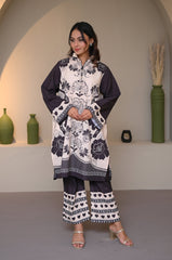 Preet Print Edit By Suitsu Stitched Summer Suit-Black ivory