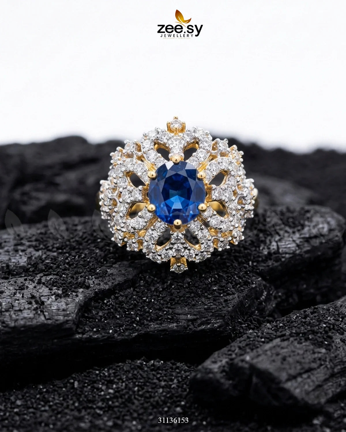 Floral Center Stone Cluster Ring