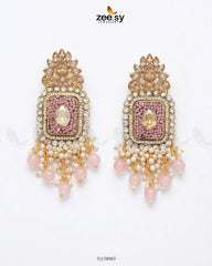 Zeesy-Floral Square Stone Bridal Earrings