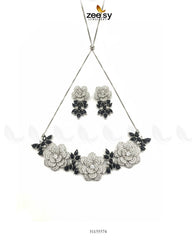 Classic Necklace Set Silver Black - Zeesy Jewellery