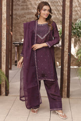 Gul Riaz By Fatima Nehal Stitched 3 Piece Luxury Festive Suit-GRF-02-Purple