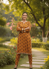 Silcot Stitched 2 Piece Summer Lawn Suit-Mustard Printed Bloom