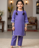 Hiba Fashion Silver Amethyst 2 PC Raw Silk suit (BFC-0028)